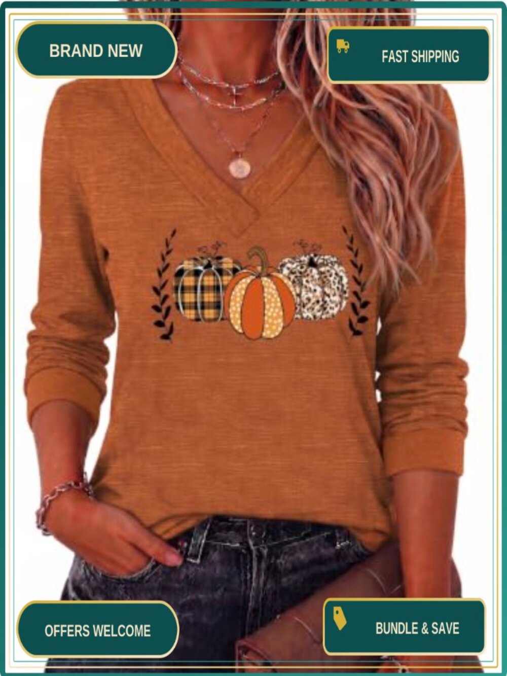 Women Long Sleeve V Neck Blouse Loose Fit Casual Work Top